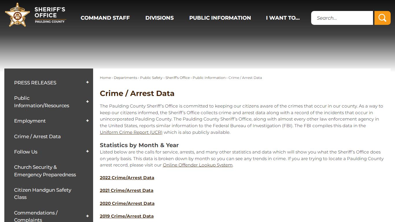Crime / Arrest Data | Paulding County, GA