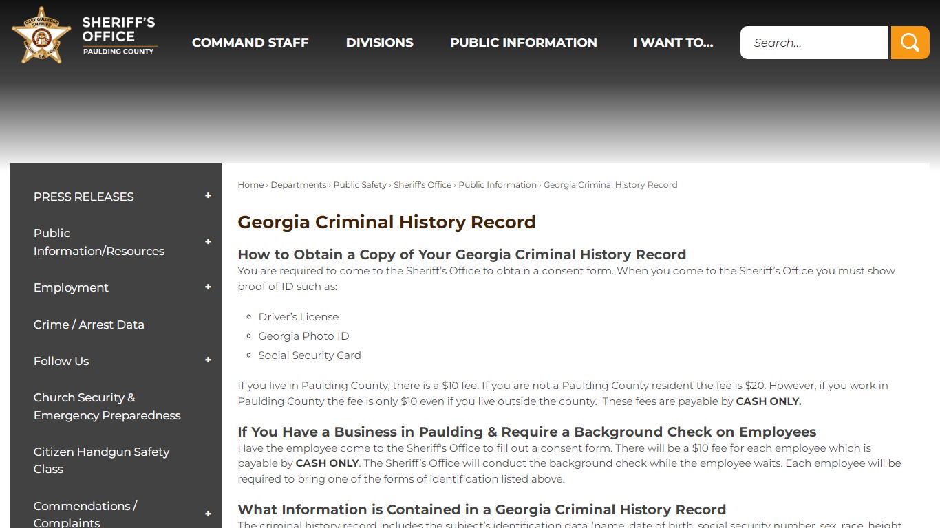 Georgia Criminal History Record | Paulding County, GA