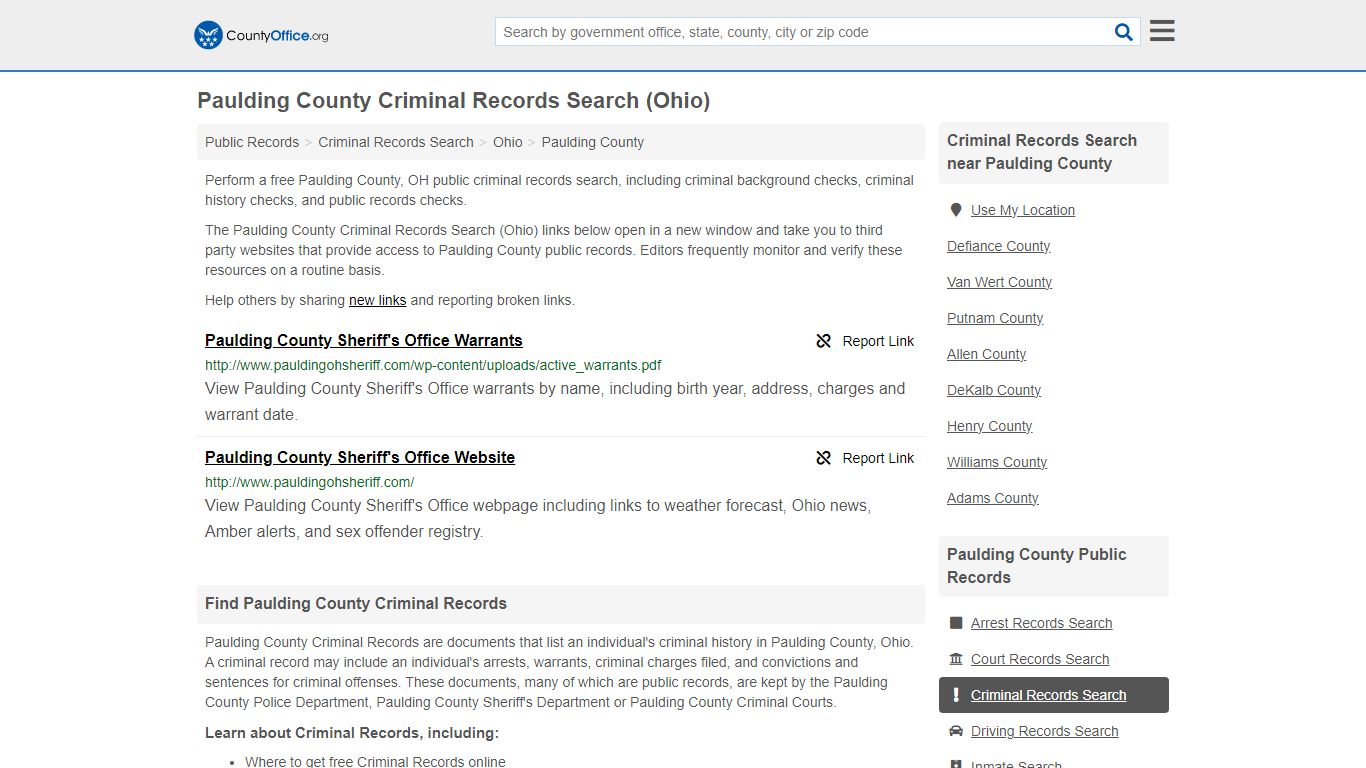 Criminal Records Search - Paulding County, OH (Arrests, Jails & Most ...